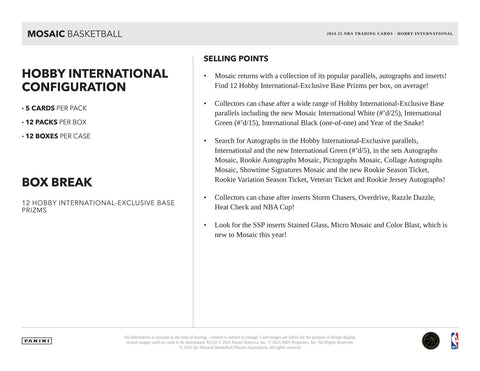 2024/25 Panini Mosaic Basketball International Hobby