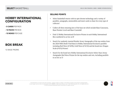 2024/25 Panini Select Basketball International Hobby