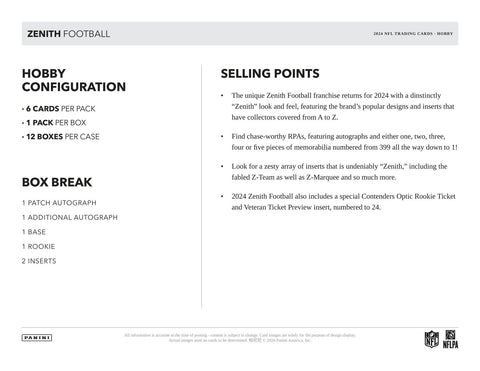 2024 Panini Zenith Football Hobby