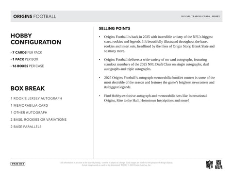 2025 Panini Origins Football Hobby