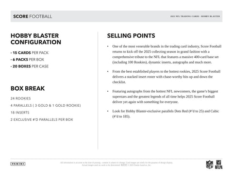 2025 Panini Score Football 6-Pack Hobby Blaster