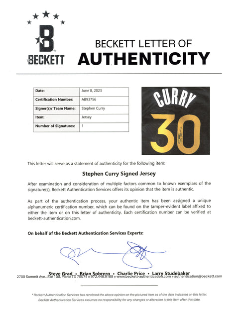 Steph Curry Autographed Golden State Warriors Jersey
