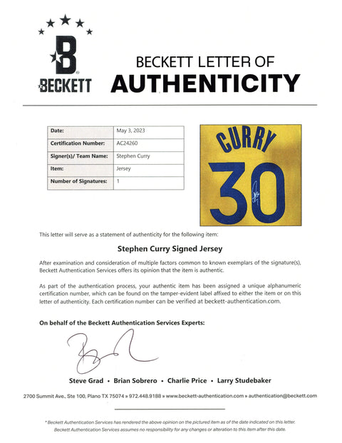 Steph Curry Autographed Golden State Warriors Jersey