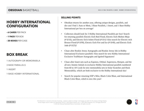 2024/25 Panini Obsidian Basketball International Hobby