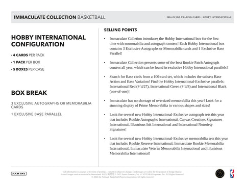 2024/25 Panini Immaculate Basketball International Hobby
