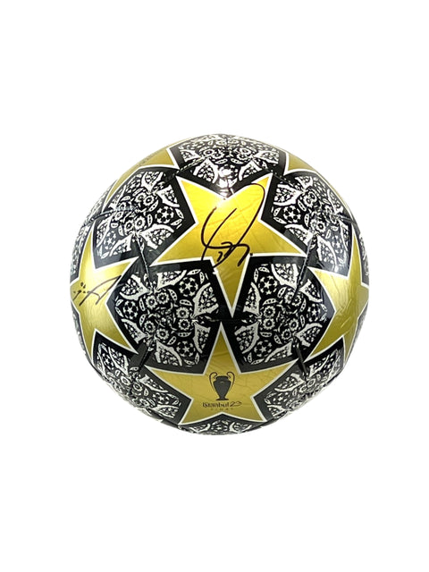 Treble Vini, Benzema & Modrić Autographed UEFA Champions League Soccer Ball
