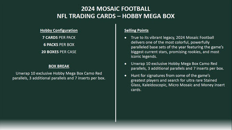 2024 Panini Mosaic Football Hobby Mega (Camo Red!)
