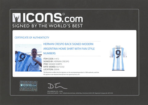 Hernan Crespo #9 Autographed Adidas Argentina National Team Soccer Jersey