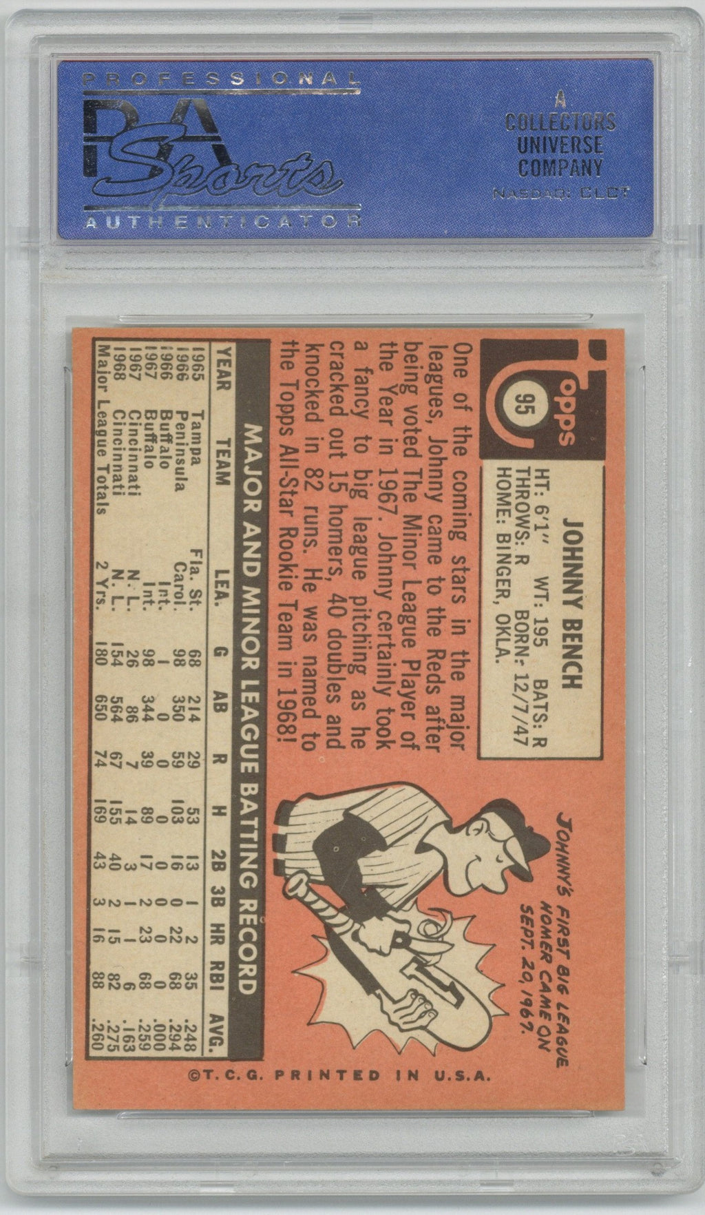 Johnny Bench Signed 1969 Topps #95 (PSA)