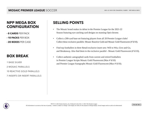 2021/22 Panini Mosaic EPL Premier League Soccer Mega