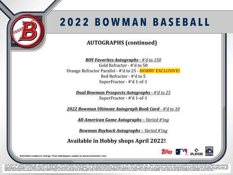 2022 Bowman Baseball Hobby