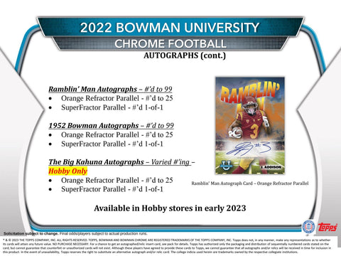 2022 Bowman Chrome University Football Hobby