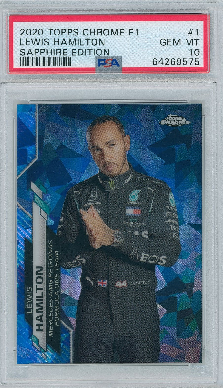 2020 Topps Formula 1 Chrome # 1 Lewis Hamilton Sapphire PSA 10