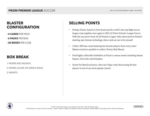 2021/22 Panini Prizm Premier League EPL Soccer 6-Pack Blaster