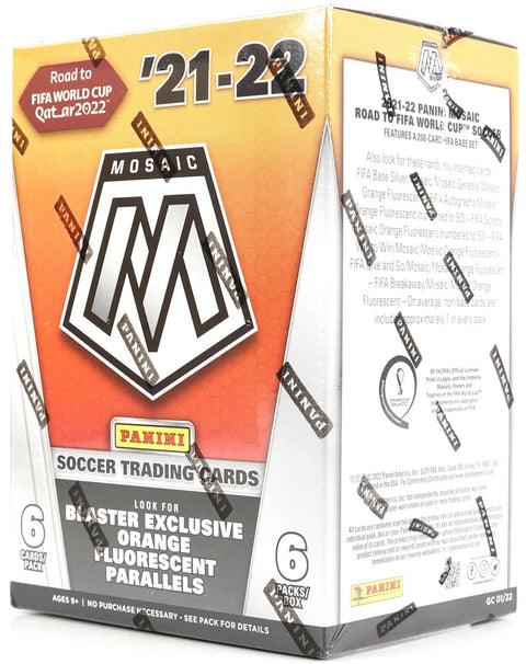 2021/22 Panini Mosaic Road to FIFA World Cup Soccer 6-Pack Blaster (Orange Fluorescent Parallels!)