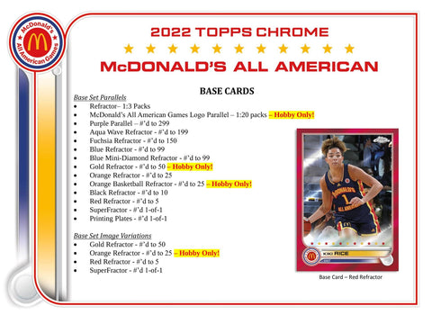 2022 Topps McDonald's All American Chrome Basketball Hobby