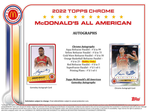 2022 Topps McDonald's All American Chrome Basketball Hobby