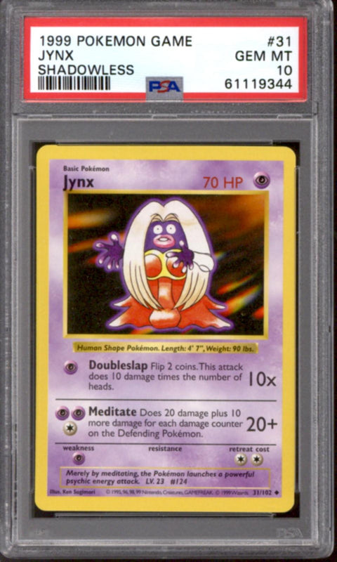 Pokemon Base Set Shadowless Jynx 31/102 PSA 10 GEM MINT