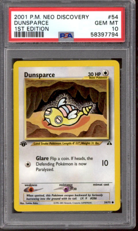 Pokemon Neo Discovery 1st Edition Dunsparce 54/75 PSA 10 GEM MINT