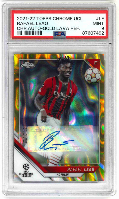 2021-22 Topps Chrome UCL Rafael Leao CHR.AUTO-GOLD LAVA REF. PSA 9