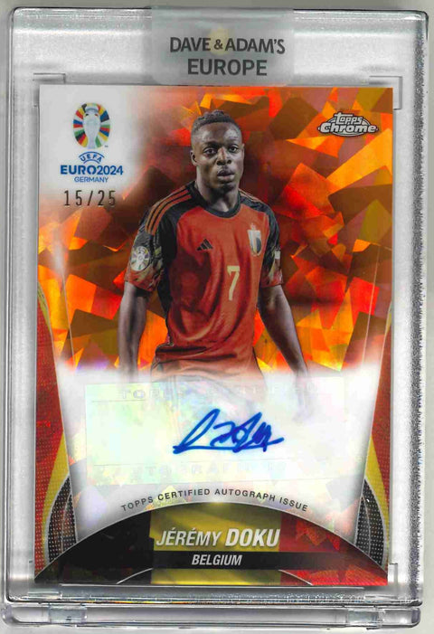 2024 Topps Chrome UEFA Euro Sapphire Belgium Jeremy Doku Auto Orange /25