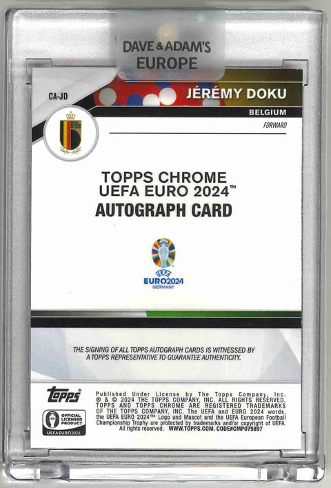 2024 Topps Chrome UEFA Euro Sapphire Belgium Jeremy Doku Auto Orange /25