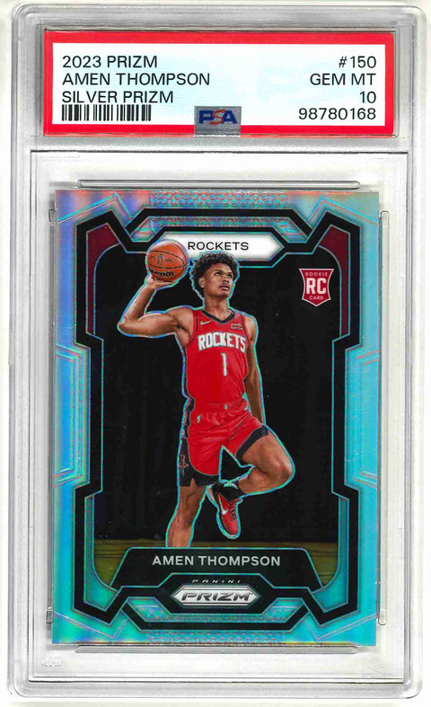 2023-24 Panini SILVER Prizm Amen Thompson Rockets RC Rookie PSA 10 #150