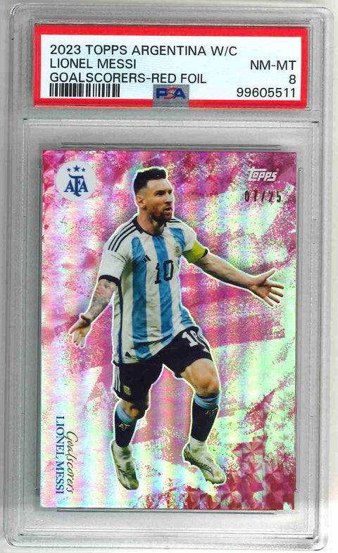 2023 Topps Argentina World Champions Lionel Messi Goalscorers-Red Foil PSA 8