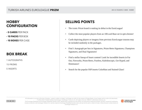 2023/24 Panini Prizm Turkish Airlines EuroLeague Basketball Hobby