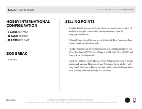 2023/24 Panini Select Basketball International Hobby