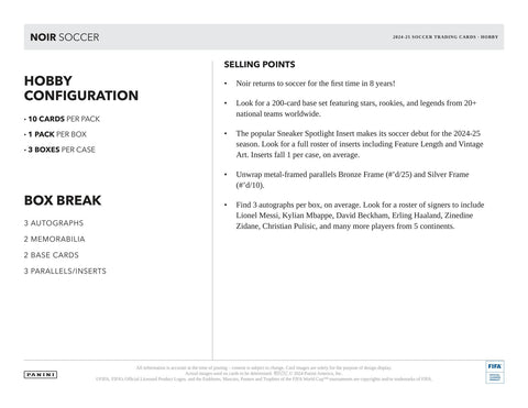 2024/25 Panini Noir Soccer Hobby 2024/25 Panini Noir Soccer Hobby Box