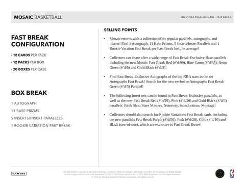 2024/25 Panini Mosaic Basketball Fast Break