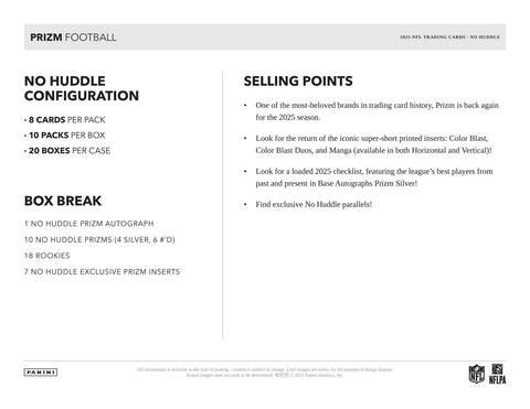 2025 Panini Prizm Football No Huddle