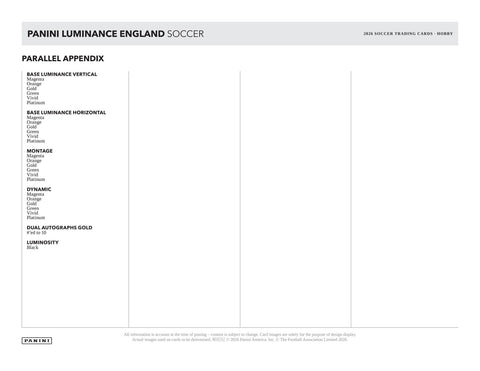 2026 Panini Luminance England Soccer Hobby