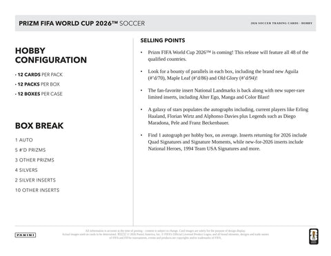 2026 Panini Prizm FIFA World Cup Soccer Hobby (Presell)