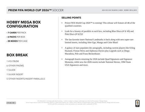 2026 Panini Prizm FIFA World Cup Soccer Mega Hobby
