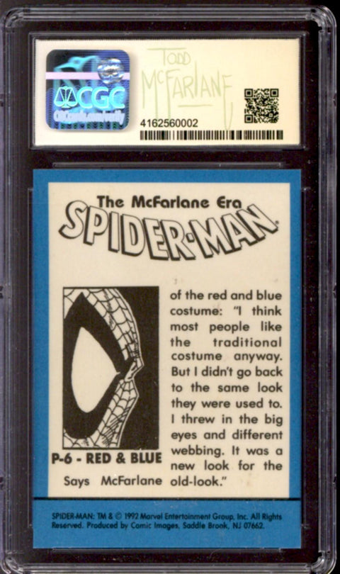 1992 Red & Blue Spider-Man: The McFarlane Era Comic Images #P-6 CGC 8.5 *4162560002* Signed by Todd McFarlane