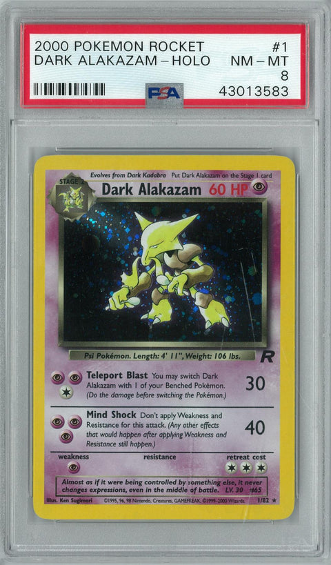 Pokemon Team Rocket Dark Alakazam 1/82 PSA 8