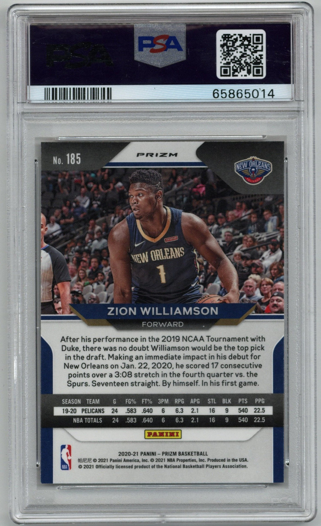 2020 Panini Prizm Zion Williamson Choice Prizm Tiger Stripe PSA 9 ...