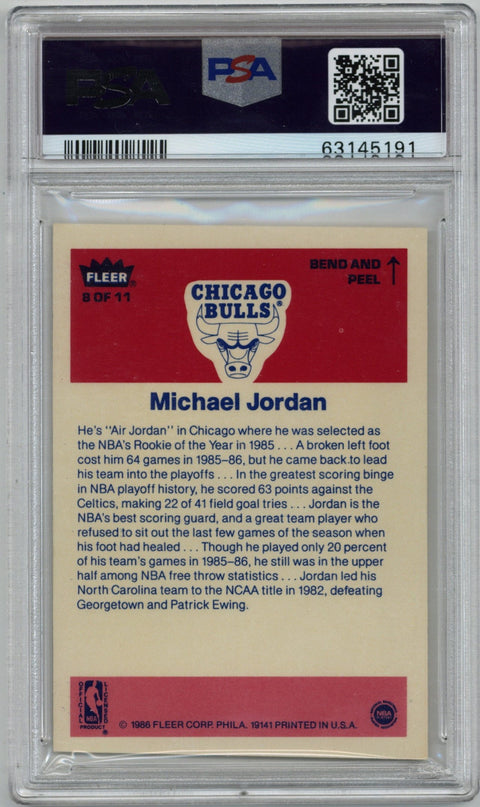 1986/87 Fleer Michael Jordan Sticker Card #8 PSA 7