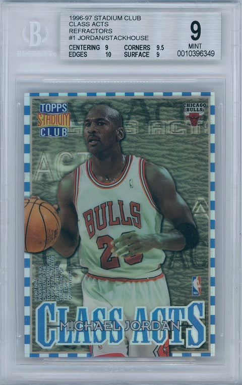 1996/97 Topps Basketball Stadium Club #1 Michael Jordan Class Acts Stackhouse Refractor BGS 9