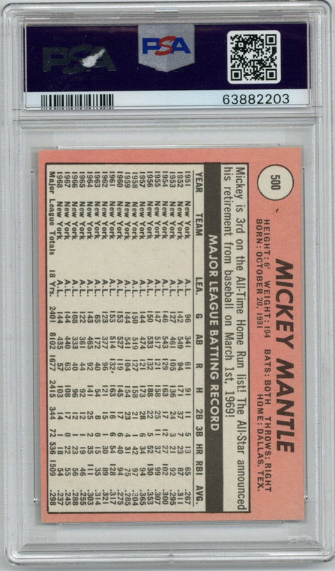 1969 Topps Mickey Mantle #500 PSA 6