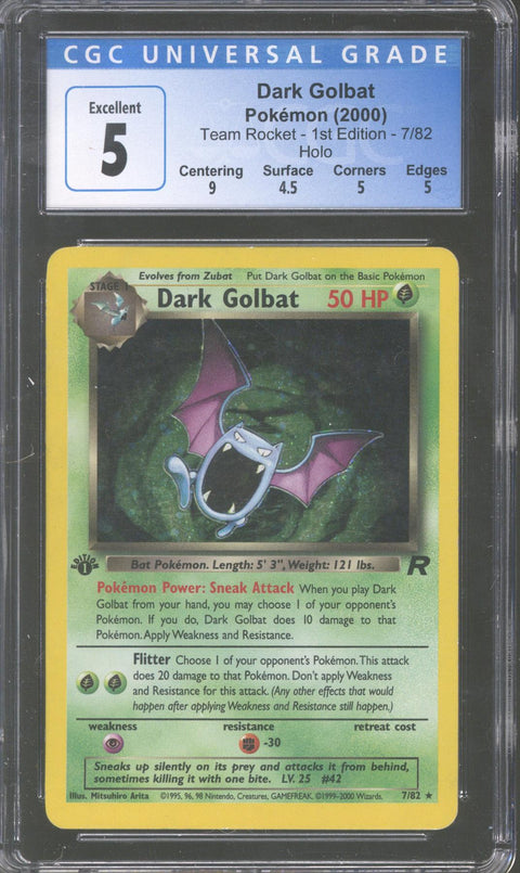 Pokemon Team Rocket 1st Edition Dark Golbat 7/82 CGC 5