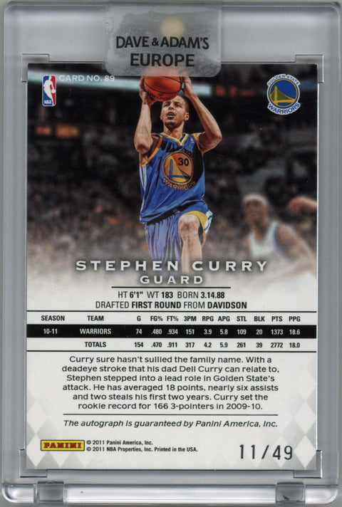 2011 Panini Preferred Stephen Curry Red Auto Card #89 11/49