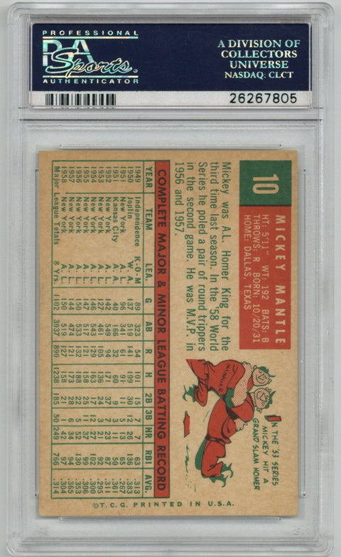 1959 topps #10 Mickey Mantle PSA 4.5