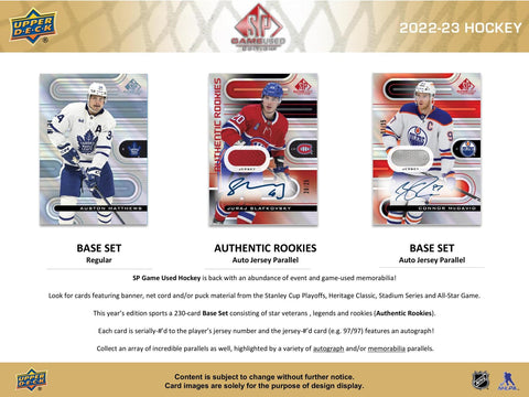 2022/23 Upper Deck SP Game Used Hockey Hobby