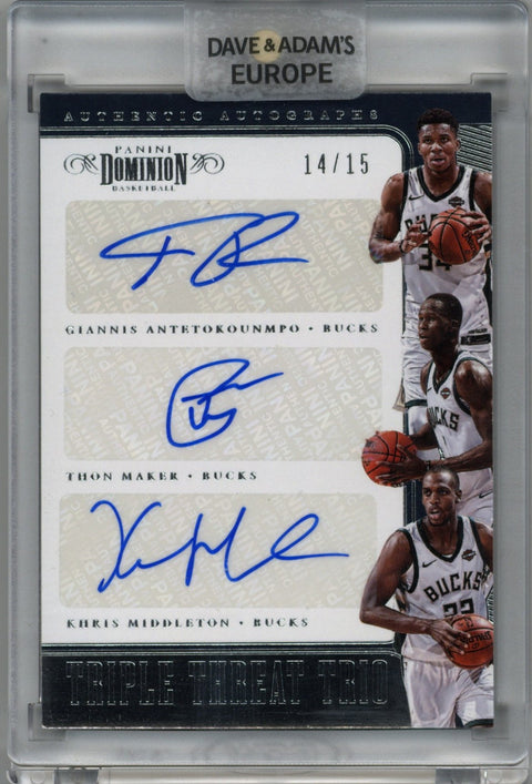 2017/18 Panini Dominion Giannis Maker Middleton Triple Auto Card #TT-MIL 14/15