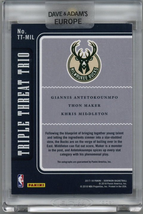 2017/18 Panini Dominion Giannis Maker Middleton Triple Auto Card #TT-MIL 14/15