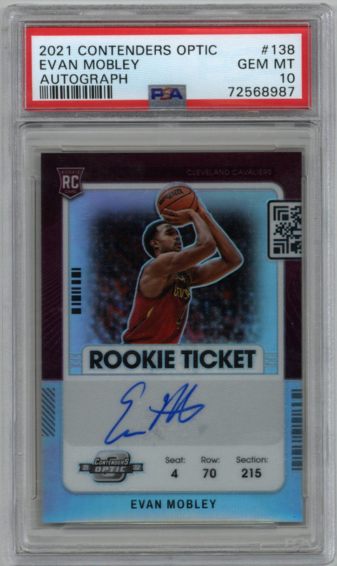 2021/22 Panini Contenders Optic Evan Mobley Rookie Ticket Auto Card #138 PSA 10