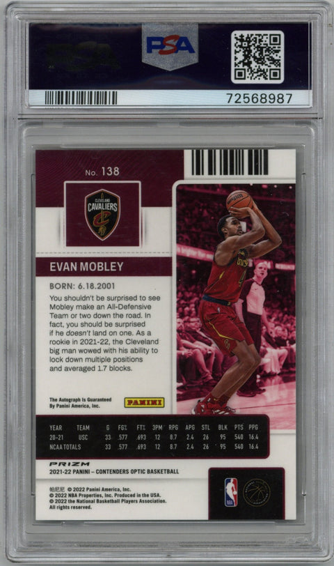 2021/22 Panini Contenders Optic Evan Mobley Rookie Ticket Auto Card #138 PSA 10